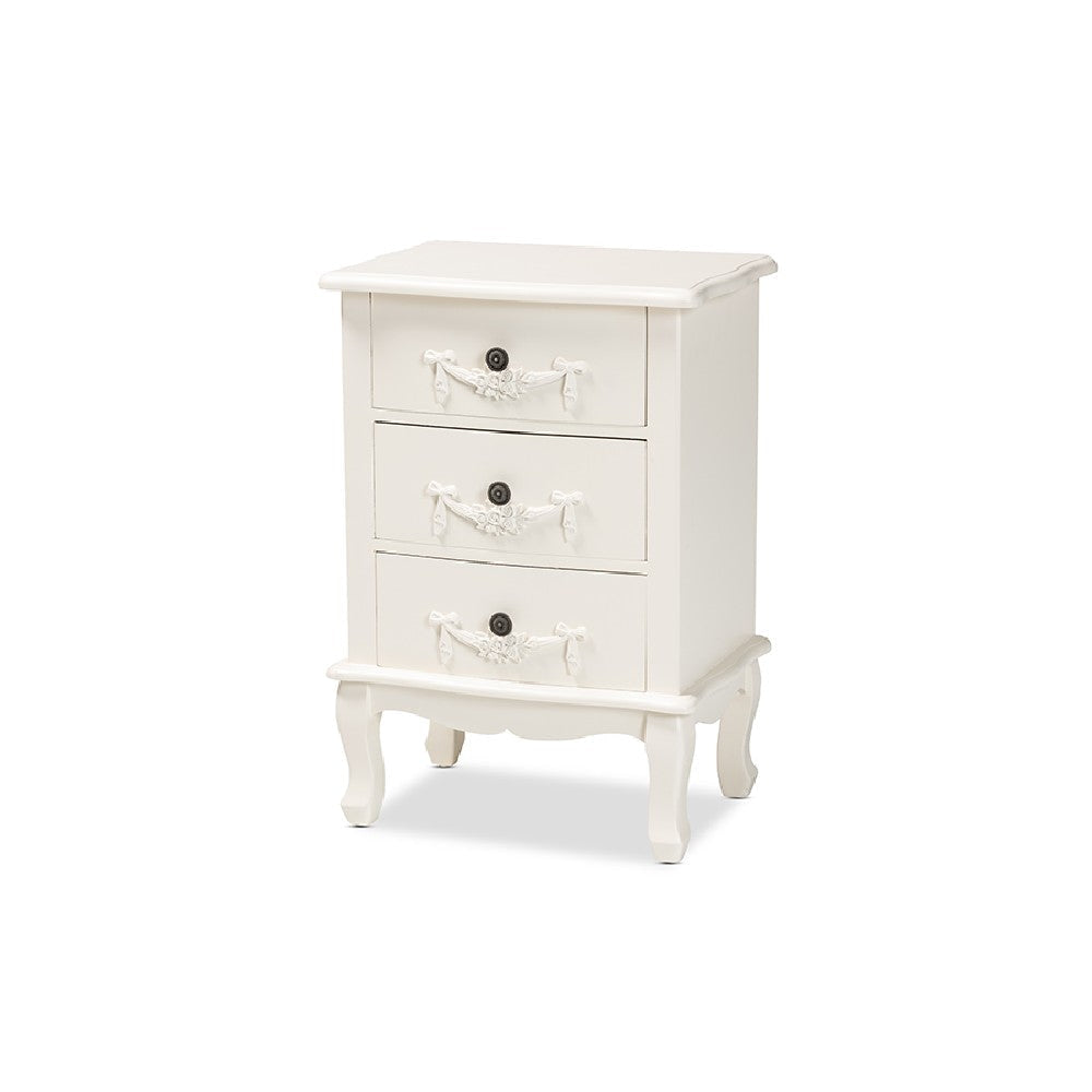 Baxton Studio Callen Classic and Traditional White Finished Wood 3-Drawer End Table WHI-JY18B018-White-3DW-ET