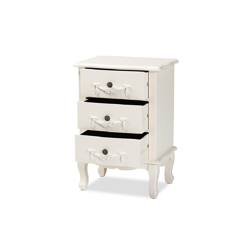 Baxton Studio Callen Classic and Traditional White Finished Wood 3-Drawer End Table WHI-JY18B018-White-3DW-ET