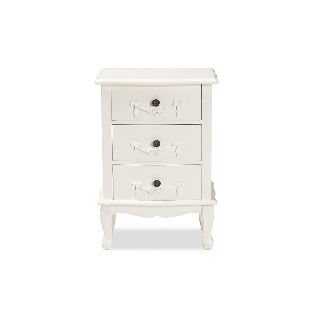 Baxton Studio Callen Classic and Traditional White Finished Wood 3-Drawer End Table WHI-JY18B018-White-3DW-ET