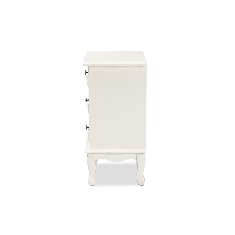 Baxton Studio Callen Classic and Traditional White Finished Wood 3-Drawer End Table WHI-JY18B018-White-3DW-ET