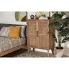 Baxton Studio Alina Mid-Century Modern Medium Oak Finished Wood and Rattan 2-Door Accent Storage Cabinet