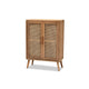 Baxton Studio Alina Mid-Century Modern Medium Oak Finished Wood and Rattan 2-Door Accent Storage Cabinet WHI-JY1904-Medium-Oak-Cabinet