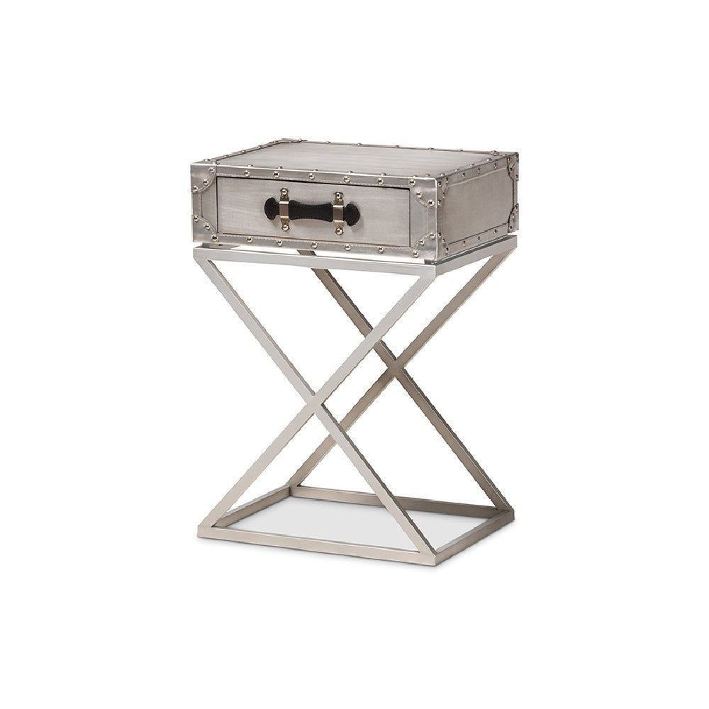Baxton Studio William Modern French Industrial Silver Metal 1-Drawer End Table WHI-JY1955-ET