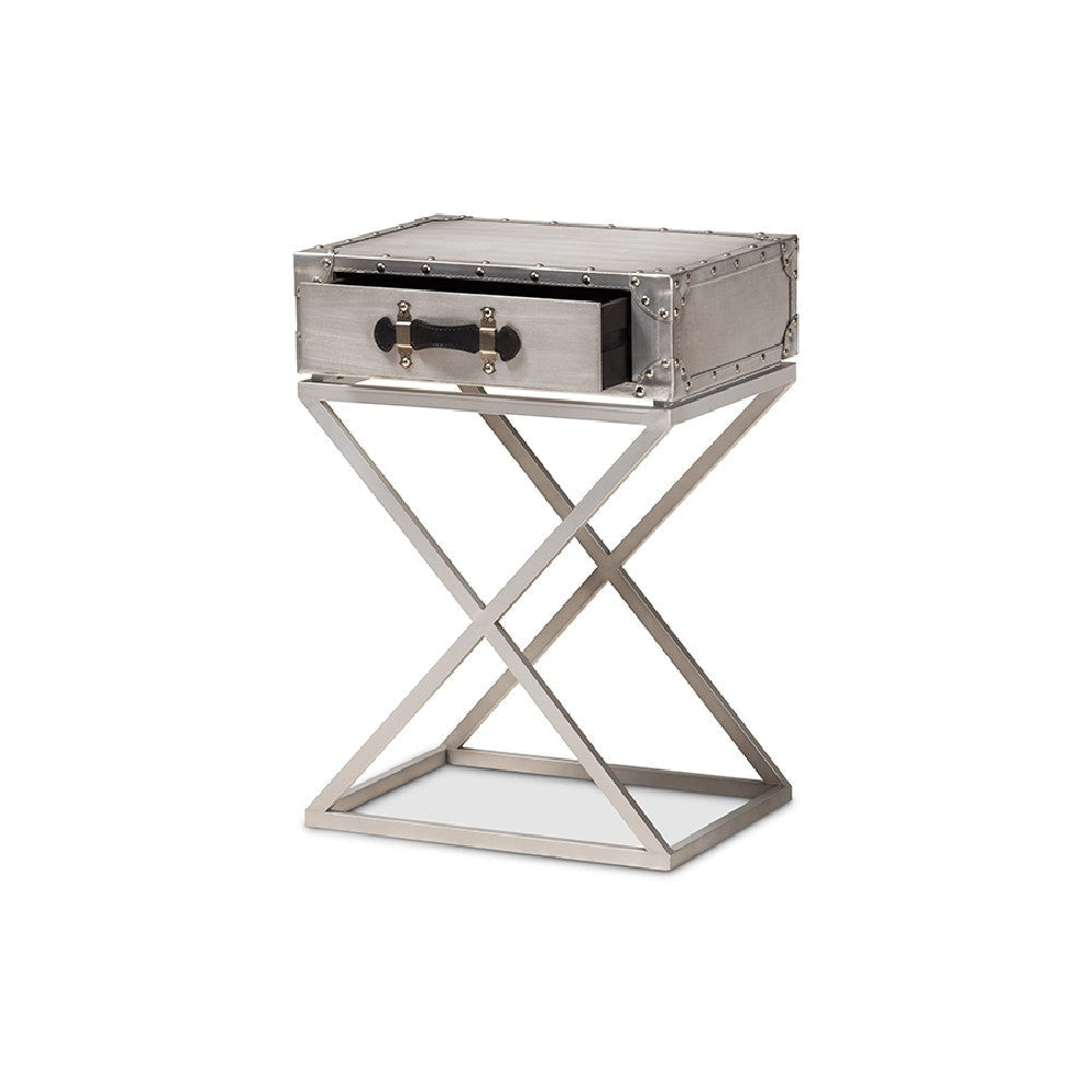 Baxton Studio William Modern French Industrial Silver Metal 1-Drawer End Table WHI-JY1955-ET