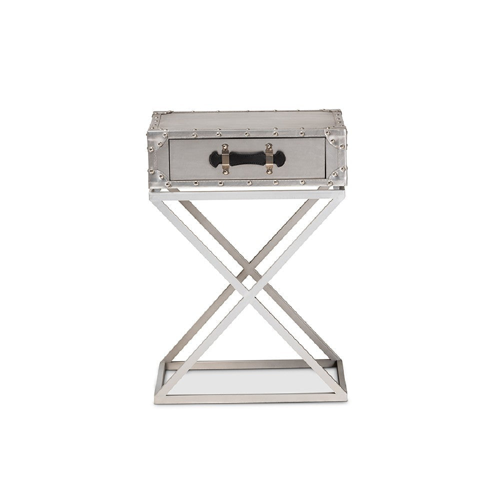 Baxton Studio William Modern French Industrial Silver Metal 1-Drawer End Table WHI-JY1955-ET