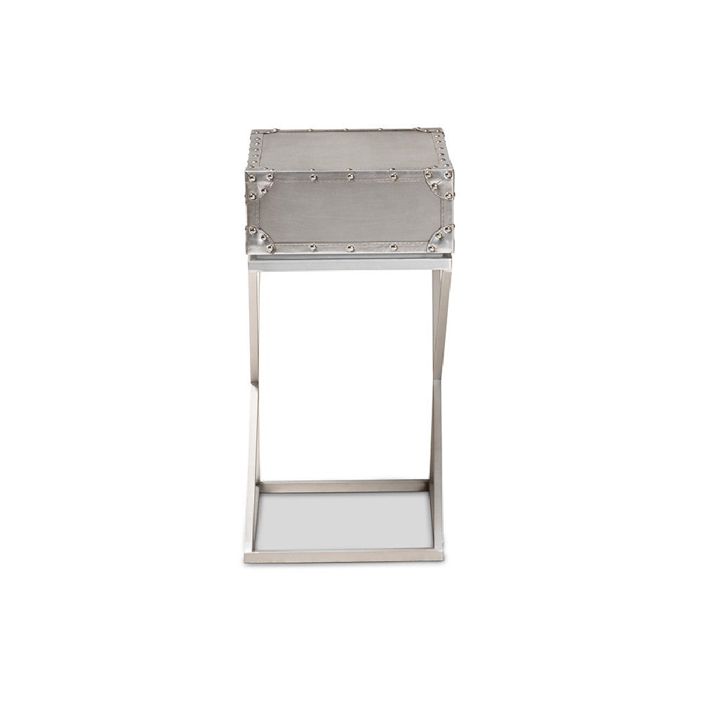 Baxton Studio William Modern French Industrial Silver Metal 1-Drawer End Table WHI-JY1955-ET