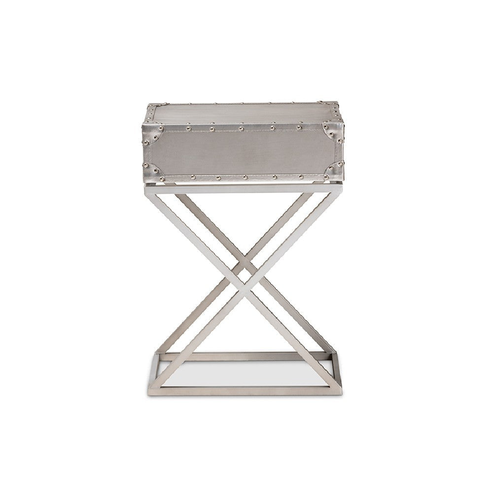 Baxton Studio William Modern French Industrial Silver Metal 1-Drawer End Table WHI-JY1955-ET