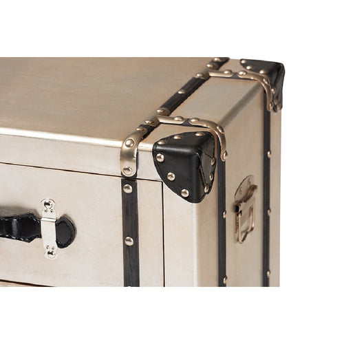 Baxton Studio Dilan Vintage Industrial Antique Silver Finished Metal Trunk Inspired 3-Drawer End Table