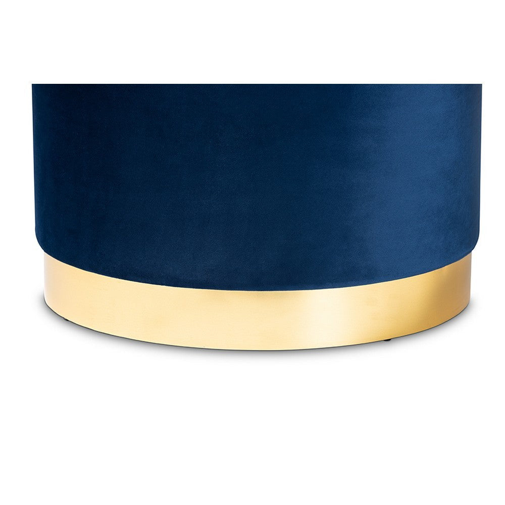 Baxton Studio Marisa Glam and Luxe Navy Blue Velvet Fabric Upholstered Gold Finished Storage Ottoman WHI-JY19A221-Navy-Gold-Otto