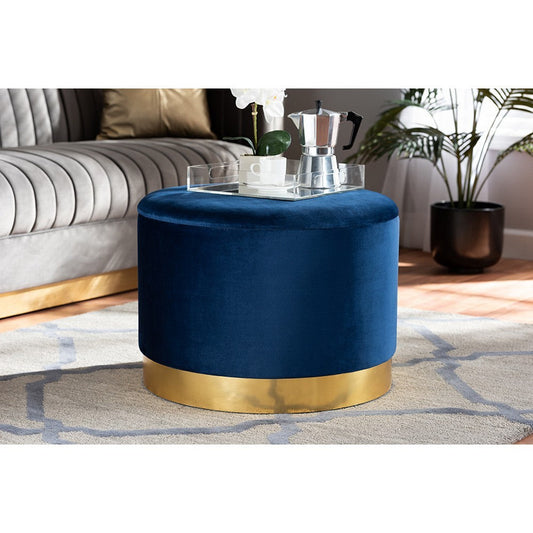Baxton Studio Marisa Glam and Luxe Navy Blue Velvet Fabric Upholstered Gold Finished Storage Ottoman