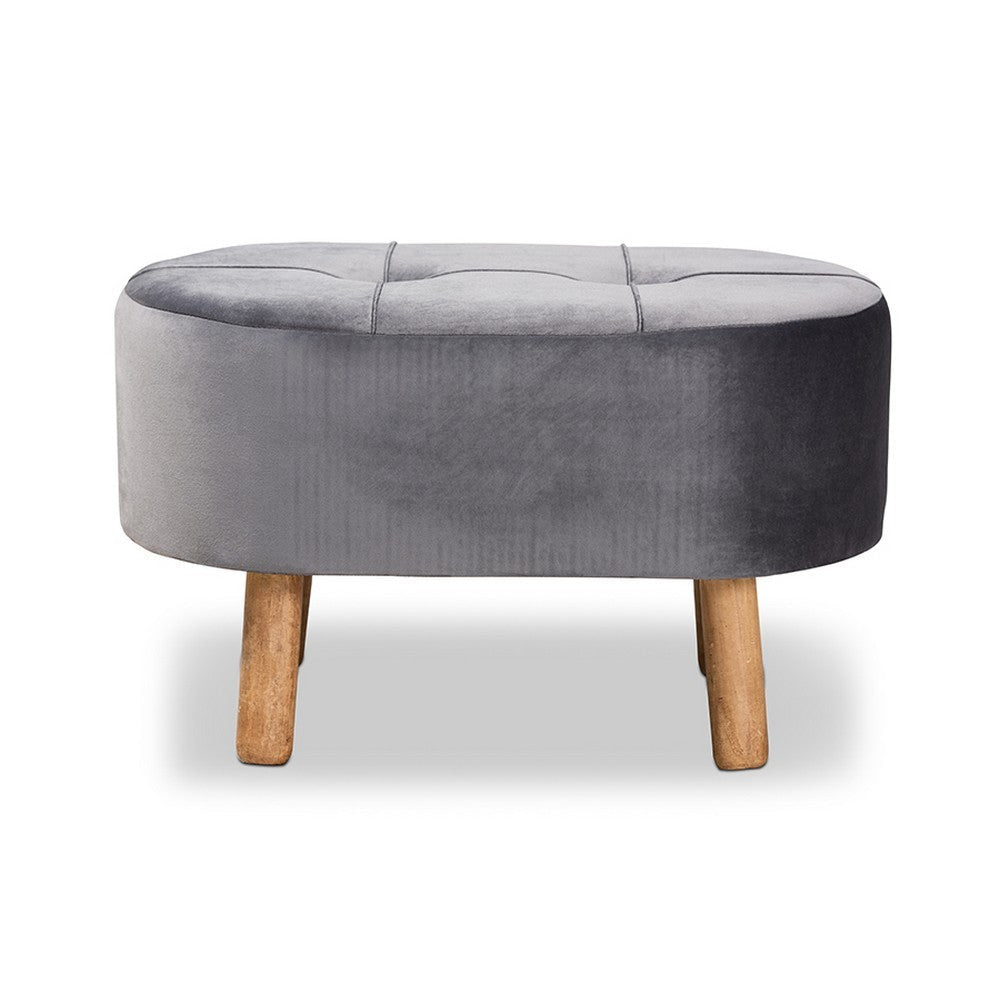Baxton Studio Simone Mid-Century Modern Grey Velvet Fabric Upholstered Wood Ottoman WHI-JY19A222-Grey-Natural-Otto