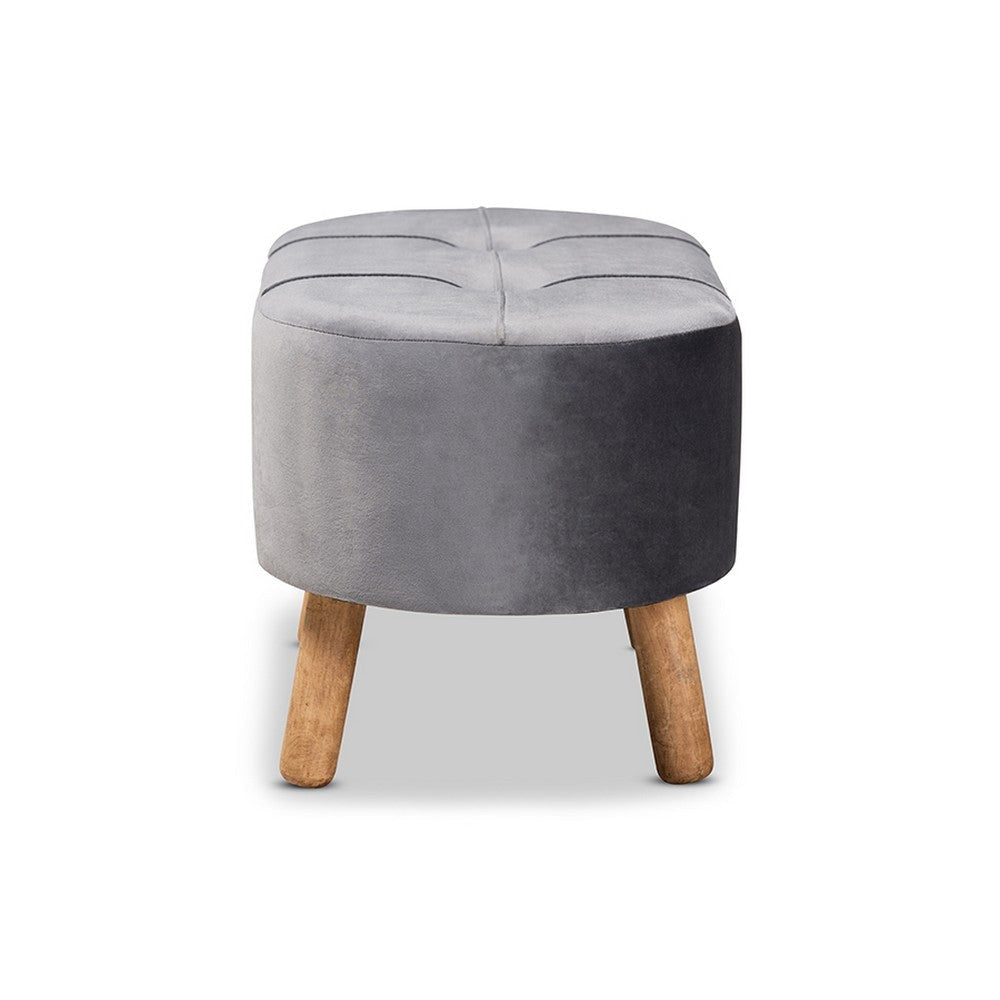 Baxton Studio Simone Mid-Century Modern Grey Velvet Fabric Upholstered Wood Ottoman WHI-JY19A222-Grey-Natural-Otto