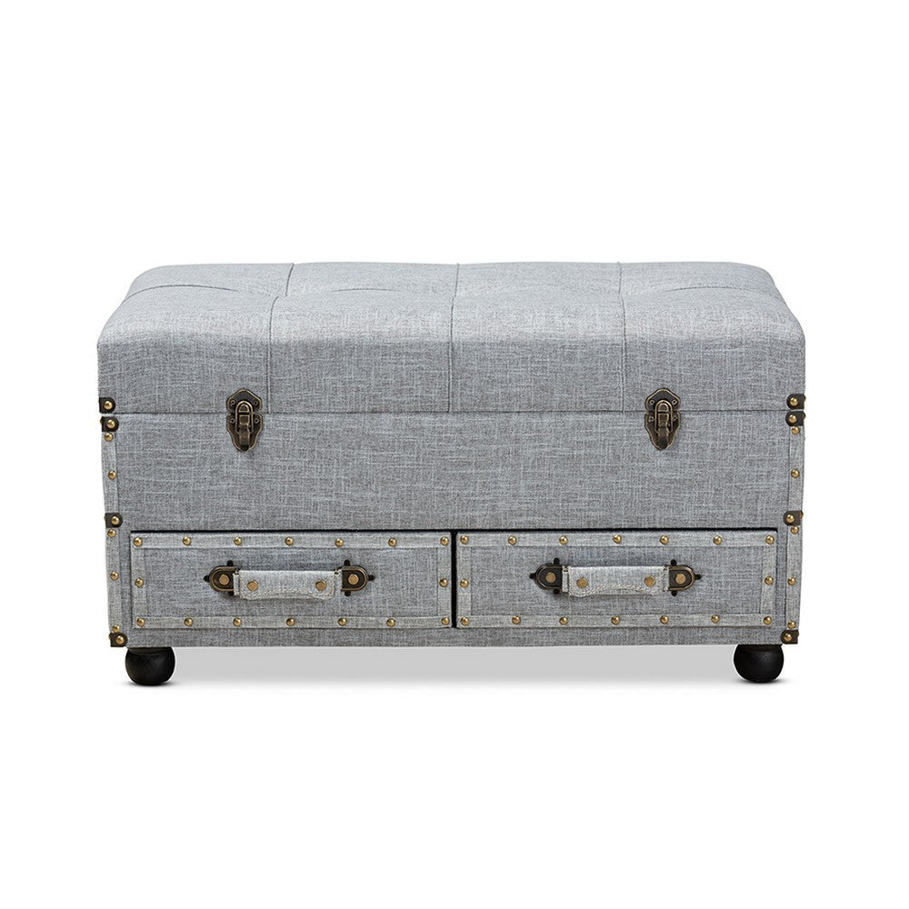 Baxton Studio Flynn Modern Transitional Grey Fabric Upholstered 2-Drawer Storage Trunk Ottoman WHI-JY19A416-Grey-Otto