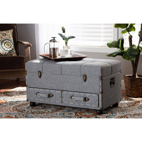 Baxton Studio Flynn Modern Transitional Grey Fabric Upholstered 2-Drawer Storage Trunk Ottoman