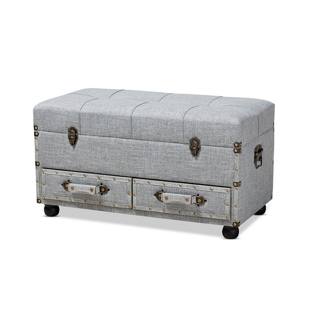 Baxton Studio Flynn Modern Transitional Grey Fabric Upholstered 2-Drawer Storage Trunk Ottoman WHI-JY19A416-Grey-Otto
