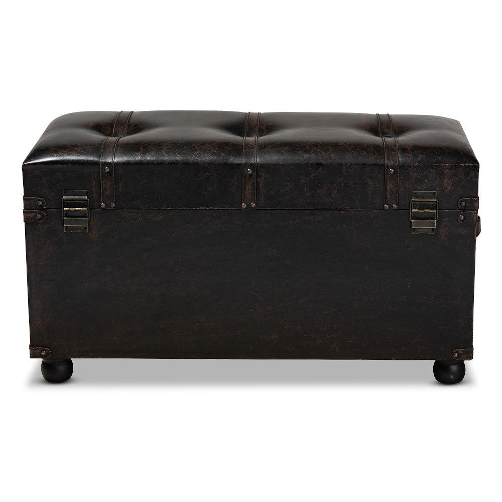 Baxton Studio Callum Modern Transitional Distressed Dark Brown Faux Leather Upholstered 2-Drawer Storage Trunk Ottoman