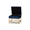 Baxton Studio Aliana Glam and Luxe Navy Blue Velvet Fabric Upholstered and Gold Finished Metal Small Storage Ottoman WHI-JY19B-051S-Navy