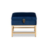 Baxton Studio Aliana Glam and Luxe Navy Blue Velvet Fabric Upholstered and Gold Finished Metal Small Storage Ottoman WHI-JY19B-051S-Navy