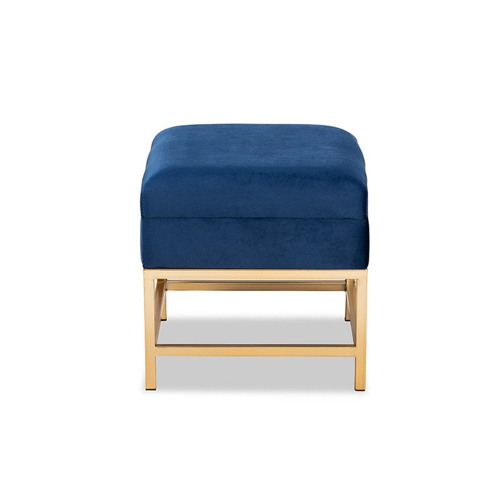 Baxton Studio Aliana Glam and Luxe Navy Blue Velvet Fabric Upholstered and Gold Finished Metal Small Storage Ottoman WHI-JY19B-051S-Navy