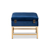 Baxton Studio Aliana Glam and Luxe Navy Blue Velvet Fabric Upholstered and Gold Finished Metal Small Storage Ottoman WHI-JY19B-051S-Navy