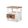 Baxton Studio Glynn Rustic Farmhouse Weathered Two-Tone White and Oak Brown Finished Wood 1-Drawer End Table WHI-JY19Y1063-White-Oak-ET