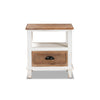 Baxton Studio Glynn Rustic Farmhouse Weathered Two-Tone White and Oak Brown Finished Wood 1-Drawer End Table WHI-JY19Y1063-White-Oak-ET