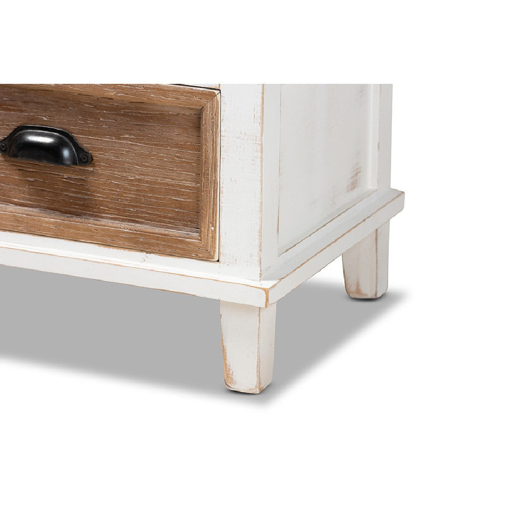 Baxton Studio Glynn Rustic Farmhouse Weathered Two-Tone White and Oak Brown Finished Wood 1-Drawer End Table WHI-JY19Y1063-White-Oak-ET