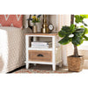 Baxton Studio Glynn Rustic Farmhouse Weathered Two-Tone White and Oak Brown Finished Wood 1-Drawer End Table WHI-JY19Y1063-White-Oak-ET