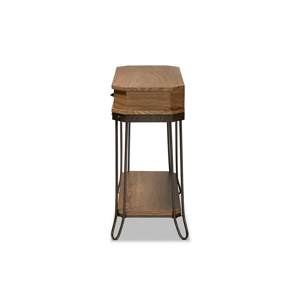 Baxton Studio Kellyn Vintage Rustic Industrial Oak Brown Finished Wood and Black Finished Metal 3-Drawer Console Table