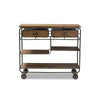 Baxton Studio Grant Vintage Rustic Industrial Oak Brown Finished Wood and Black Finished Metal 2-Drawer Kitchen Cart WHI-JY20A069-Oak-Cart