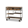 Baxton Studio Grant Vintage Rustic Industrial Oak Brown Finished Wood and Black Finished Metal 2-Drawer Kitchen Cart WHI-JY20A069-Oak-Cart