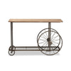 Baxton Studio Terence Vintage Rustic Industrial Natural Finished Wood and Black Finished Metal Wheeled Console Table