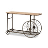 Baxton Studio Terence Vintage Rustic Industrial Natural Finished Wood and Black Finished Metal Wheeled Console Table