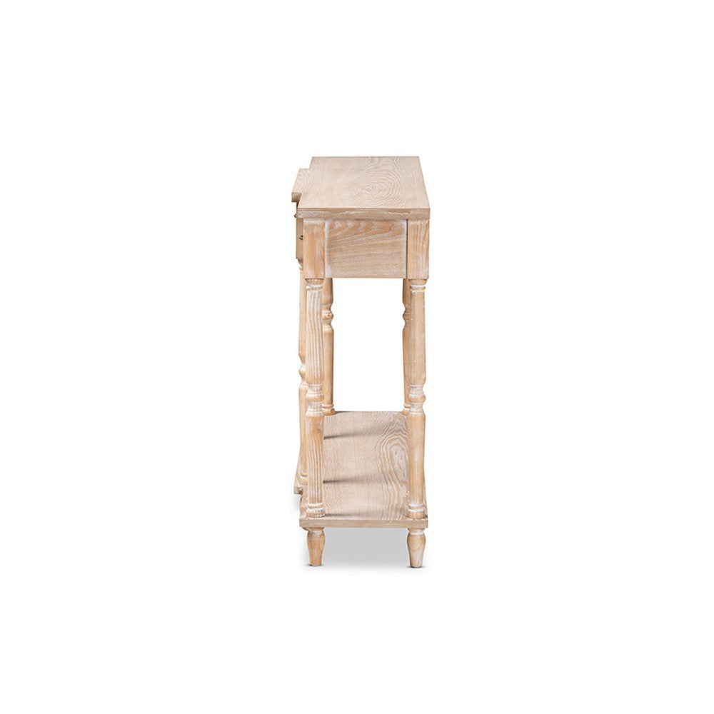 Baxton Studio Hallan Classic and Traditional French Provincial Rustic Whitewashed Oak Brown Finished Wood 3-Drawer Console Table