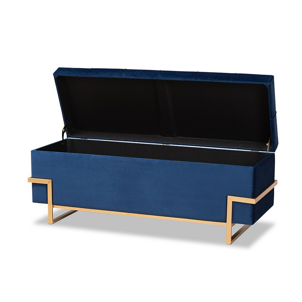 Baxton Studio Parker Glam and Luxe Navy Blue Velvet Upholstered and Gold Metal Finished Storage Ottoman