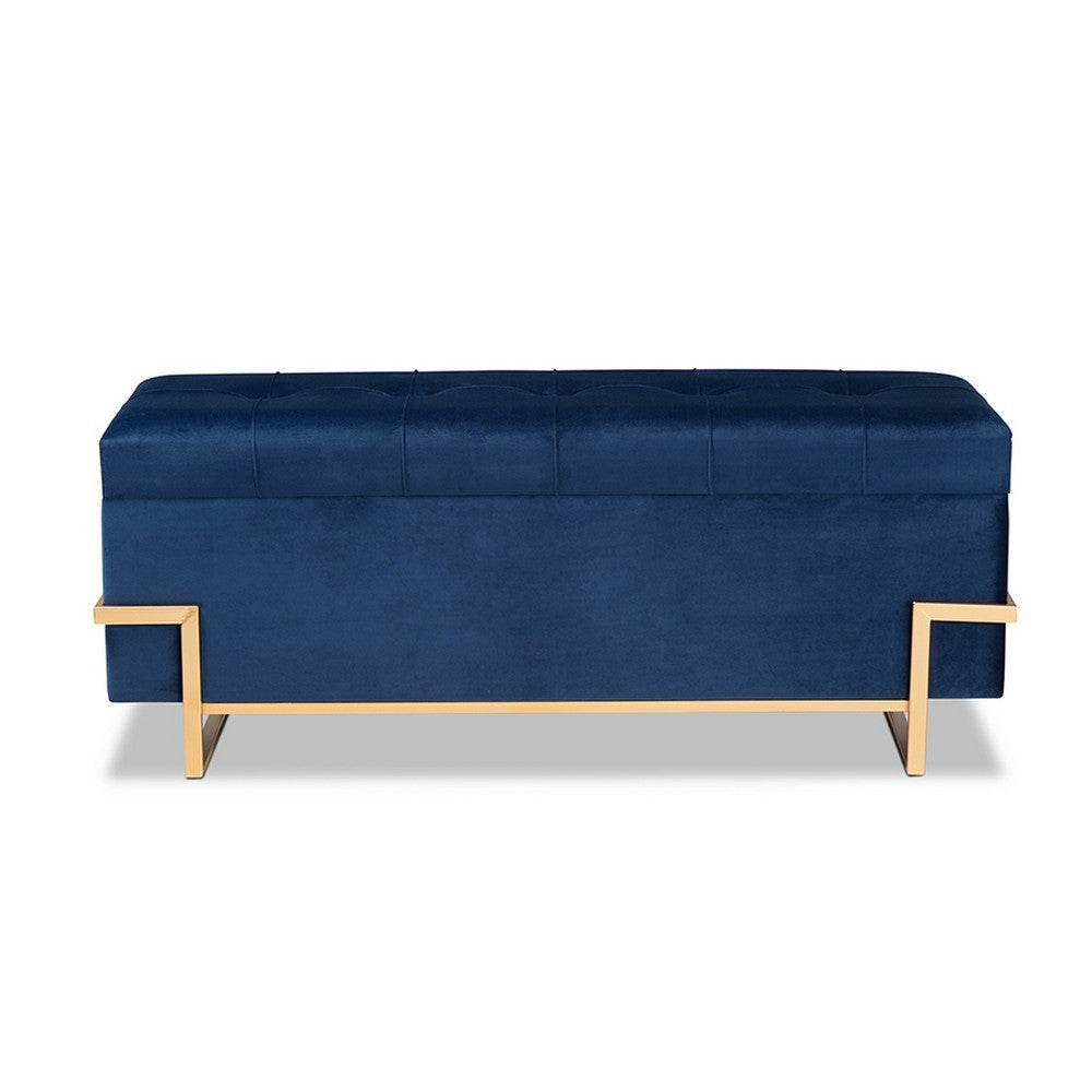 Baxton Studio Parker Glam and Luxe Navy Blue Velvet Upholstered and Gold Metal Finished Storage Ottoman