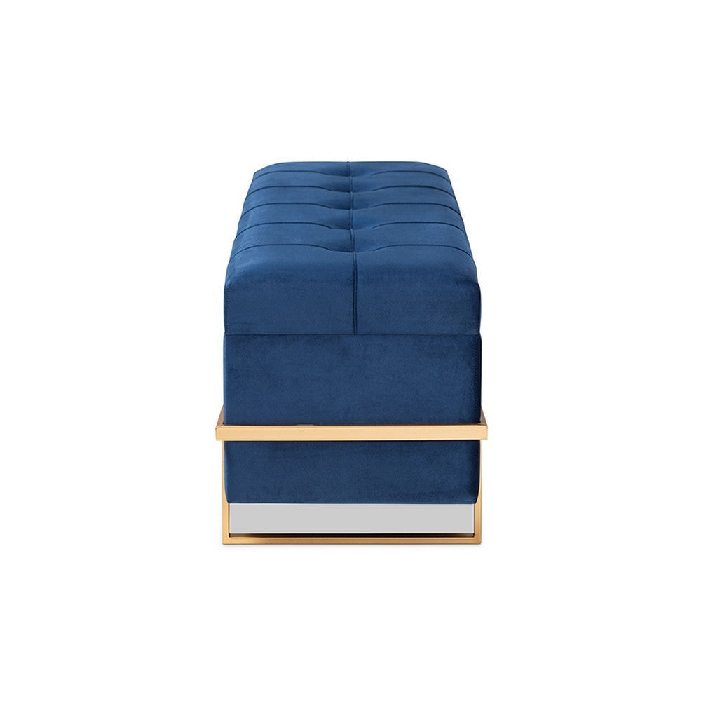 Baxton Studio Parker Glam and Luxe Navy Blue Velvet Upholstered and Gold Metal Finished Storage Ottoman
