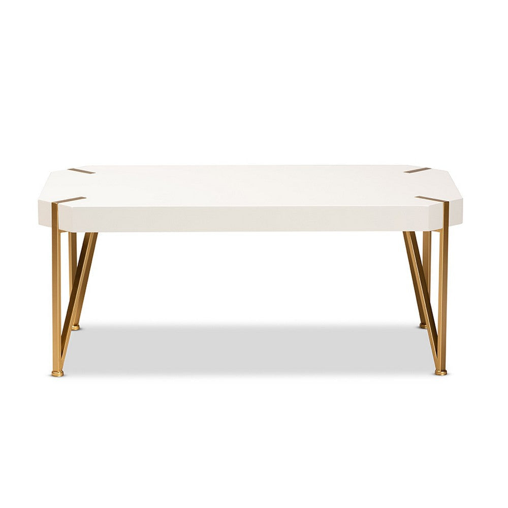 Baxton Studio Kassa Contemporary Glam and Luxe Brushed Gold Metal and White Finished Wood Coffee Table WHI-JY20A156-White-Gold-CT