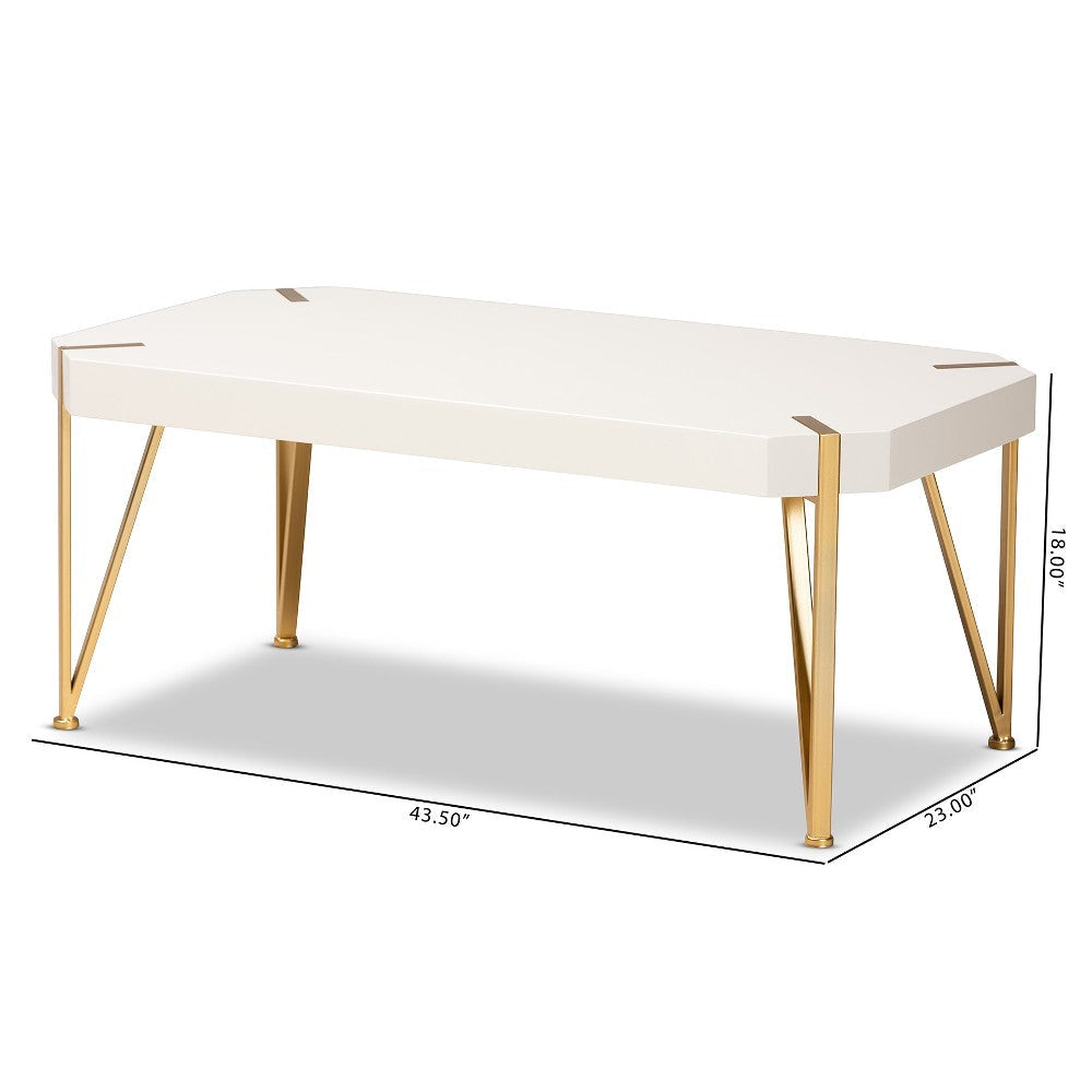 Baxton Studio Kassa Contemporary Glam and Luxe Brushed Gold Metal and White Finished Wood Coffee Table WHI-JY20A156-White-Gold-CT