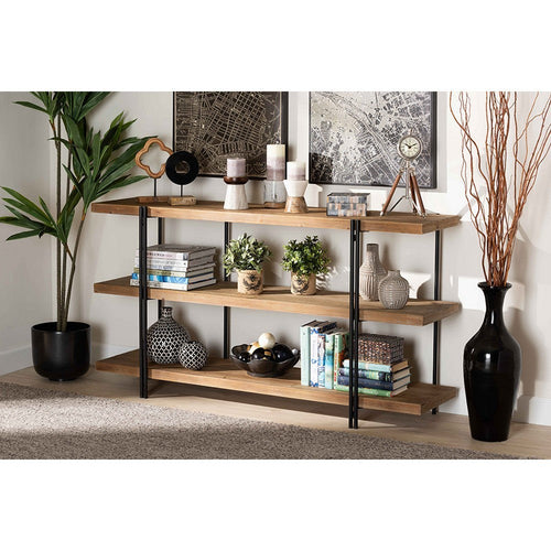 Baxton Studio Tarah Modern Rustic and Industrial Natural Brown Finished Wood and Black Finished Metal Console Table