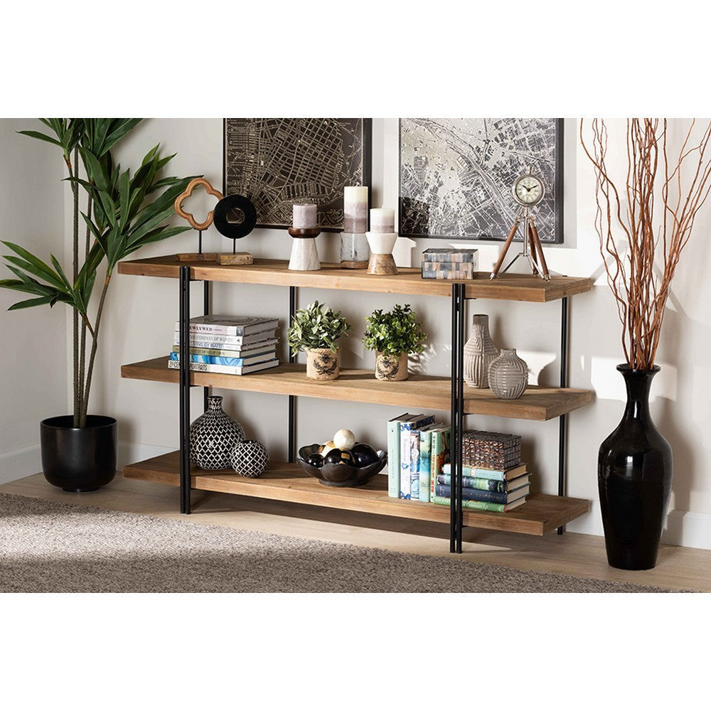 Baxton Studio Tarah Modern Rustic and Industrial Natural Brown Finished Wood and Black Finished Metal Console Table