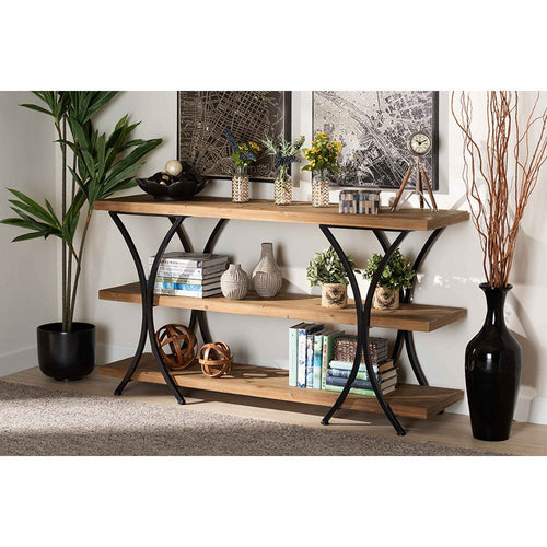 Baxton Studio Terrell Modern Rustic and Industrial Natural Brown Finished Wood and Black Finished Metal Console Table