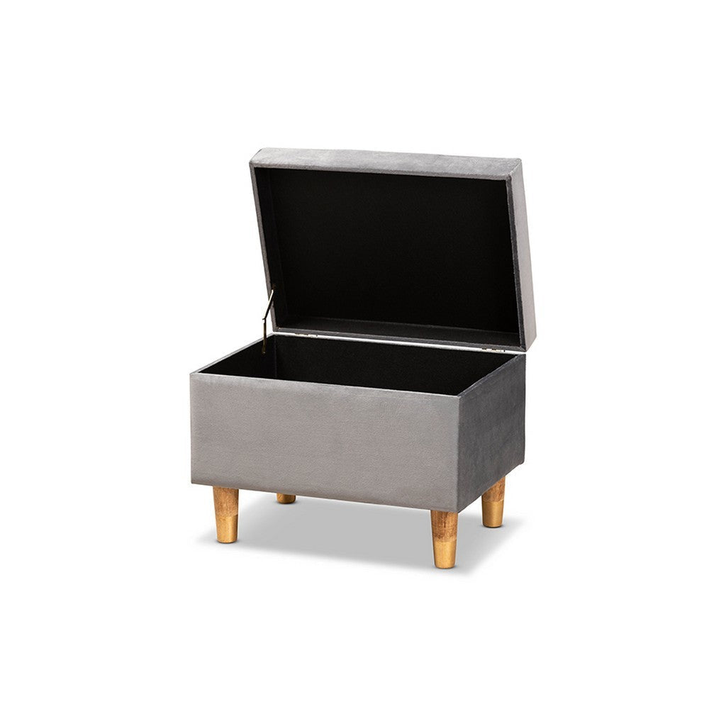 Baxton Studio Elias Modern and Contemporary Grey Velvet Fabric Upholstered and Oak Brown Finished Wood Storage Ottoman