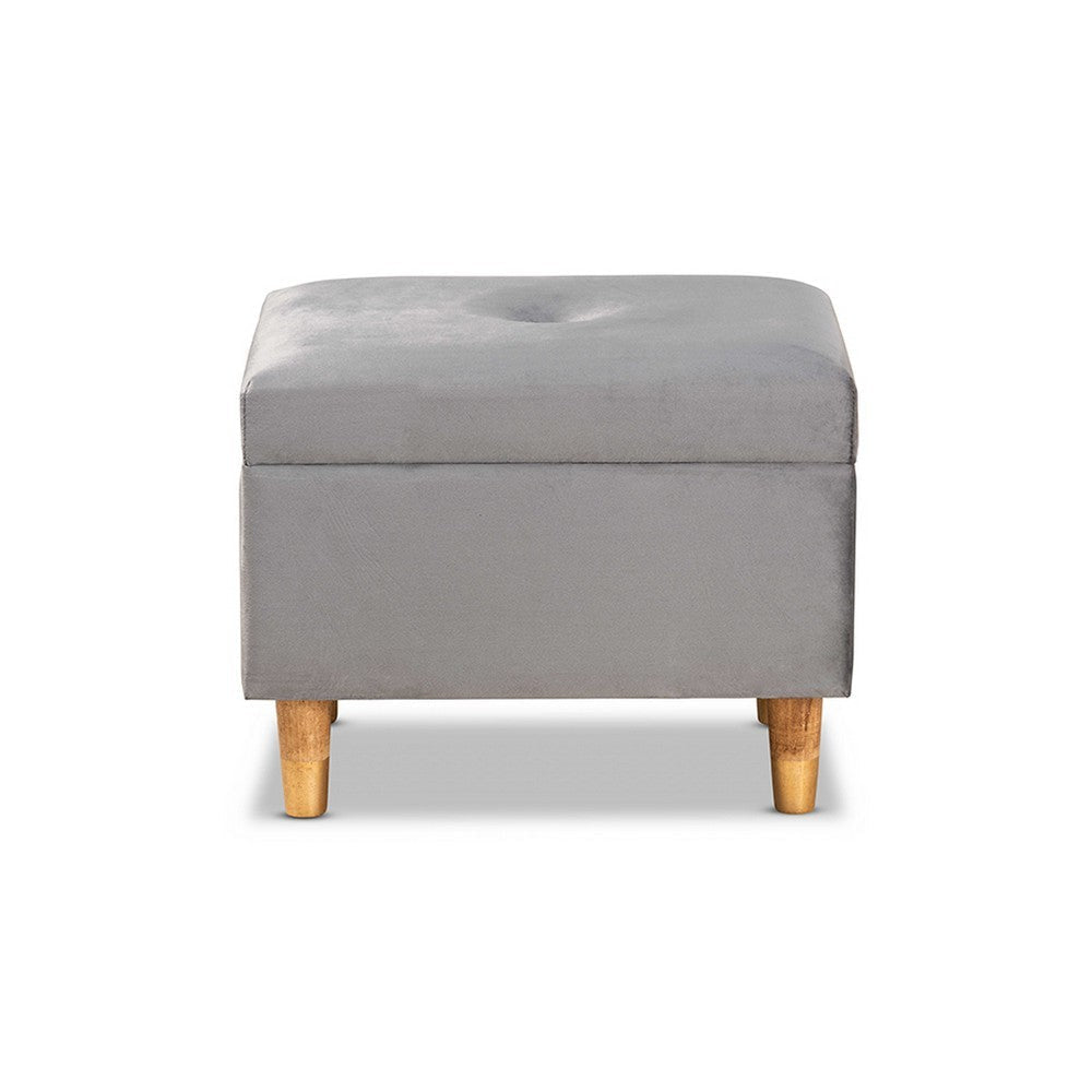 Baxton Studio Elias Modern and Contemporary Grey Velvet Fabric Upholstered and Oak Brown Finished Wood Storage Ottoman