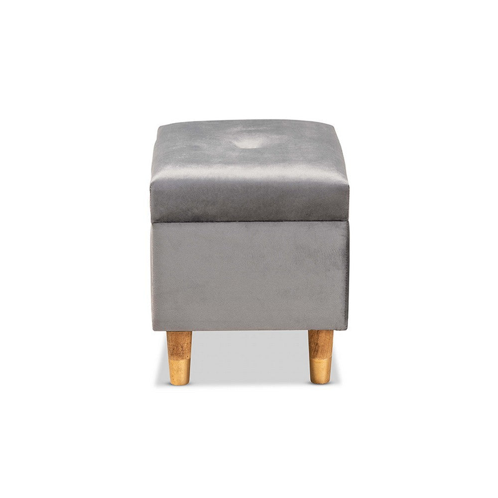 Baxton Studio Elias Modern and Contemporary Grey Velvet Fabric Upholstered and Oak Brown Finished Wood Storage Ottoman