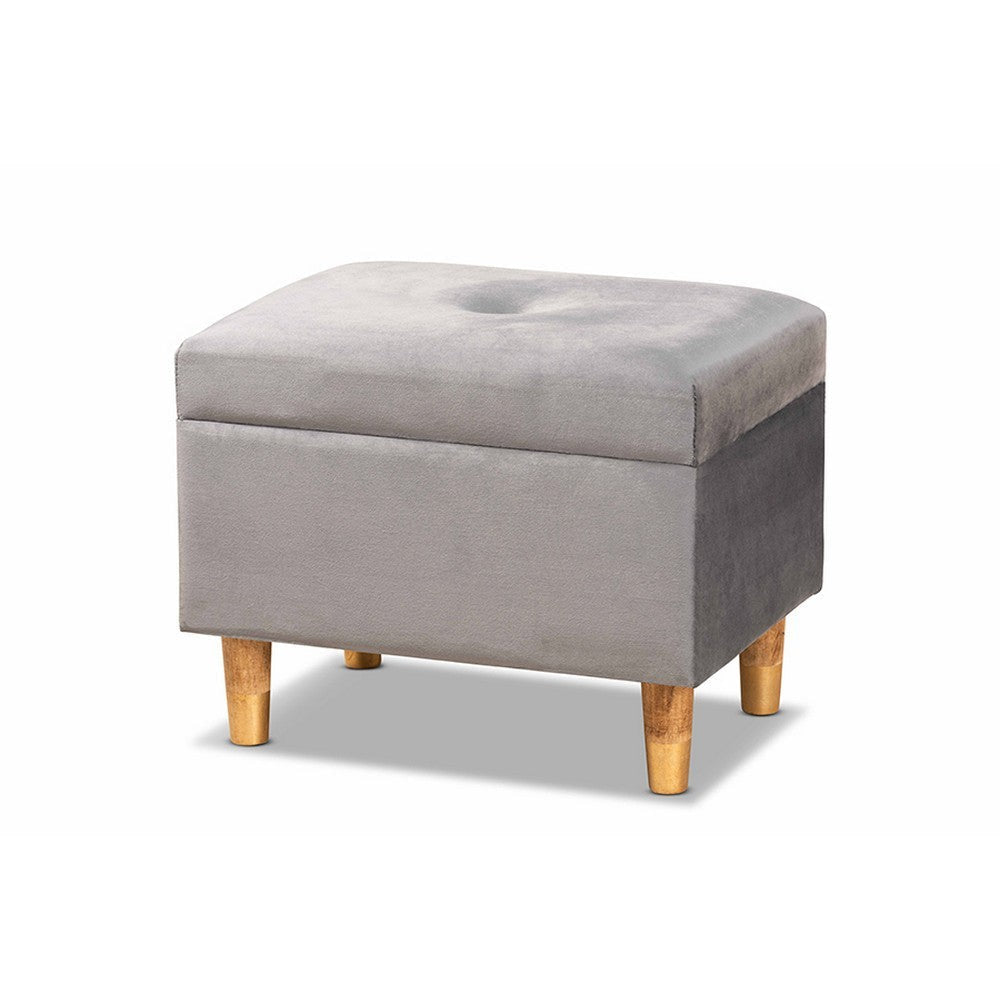 Baxton Studio Elias Modern and Contemporary Grey Velvet Fabric Upholstered and Oak Brown Finished Wood Storage Ottoman