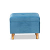 Baxton Studio Elias Modern and Contemporary Sky Blue Velvet Fabric Upholstered and Oak Brown Finished Wood Storage Ottoman