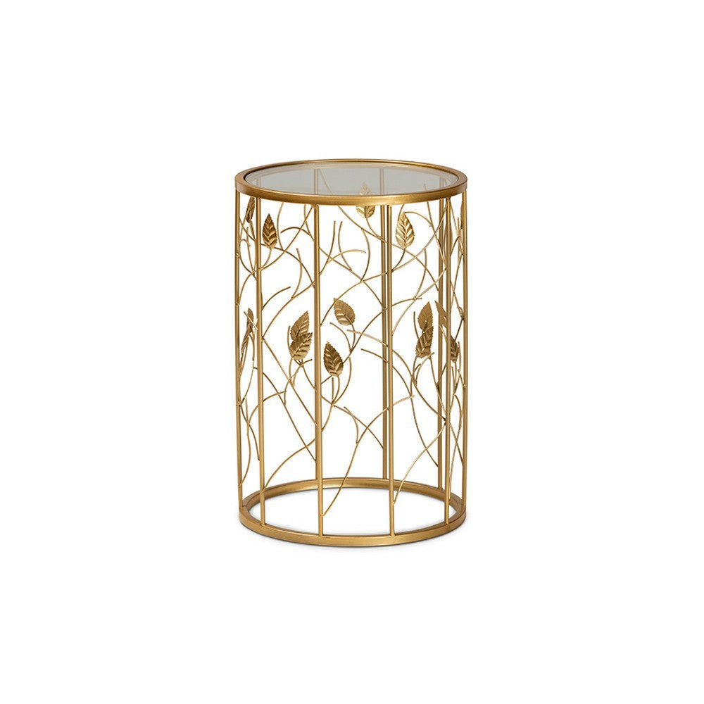 Baxton Studio Anaya Modern and Contemporary Glam Brushed Gold Finished Metal and Glass Leaf Accent End Table WHI-JY20A251-Gold-ET