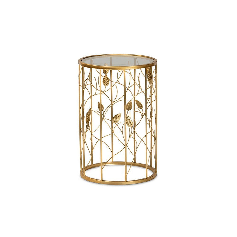 Baxton Studio Anaya Modern and Contemporary Glam Brushed Gold Finished Metal and Glass Leaf Accent End Table WHI-JY20A251-Gold-ET