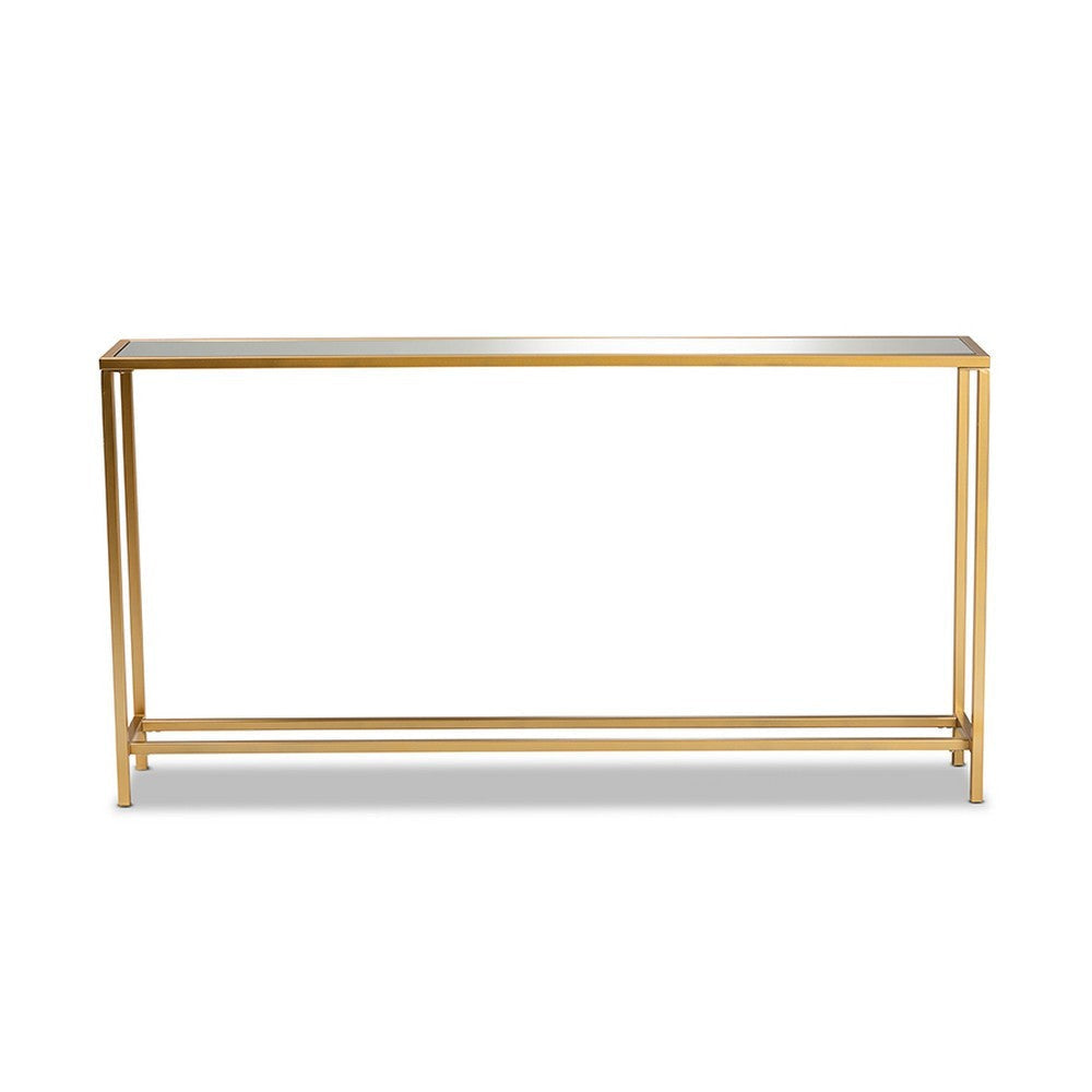 Baxton Studio Alessa Modern and Contemporary Glam Gold Finished Metal and Mirrored Glass Console Table WHI-JY20A254-Gold-Console